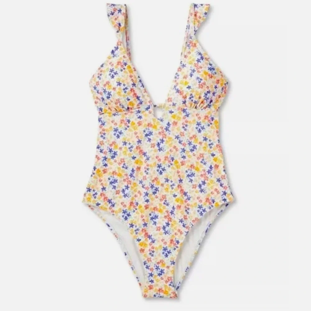 Shade & Shore swimsuit woman one piece white floral med coverage New Sz S
